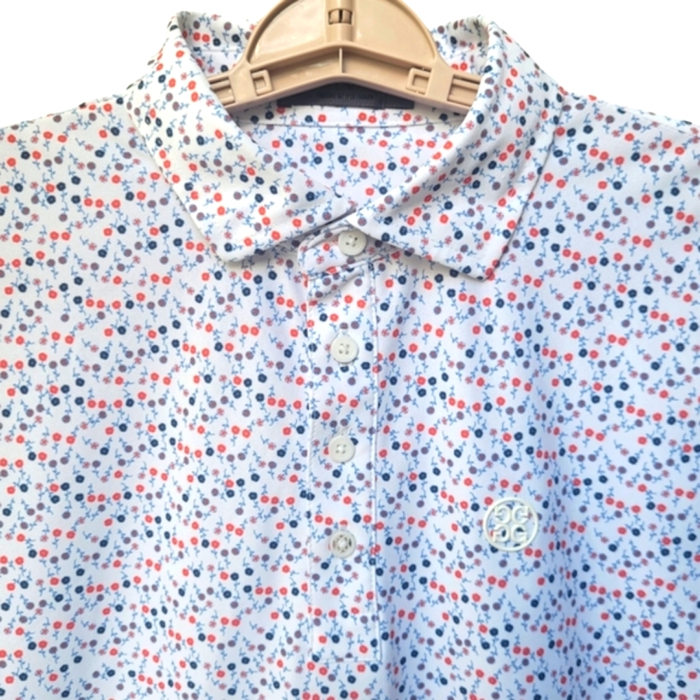 G/FORE Men's Polo Shirt - White with Red and Blue Pattern - Picture 5 of 16